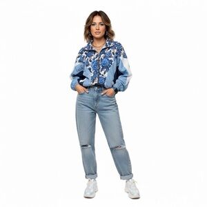 Cabin Creek 90s Blue White Rose Vintage Retro‎ Jacket Size Medium